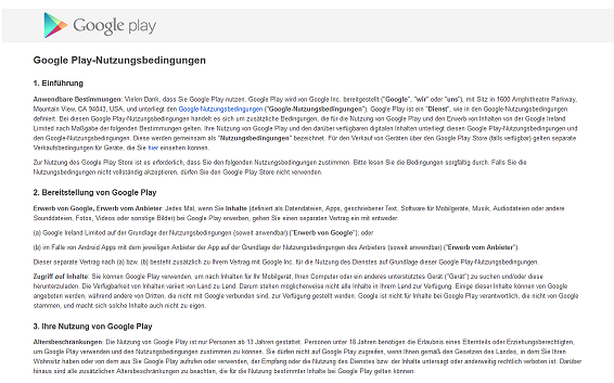 Teil der Google Play AGB.
